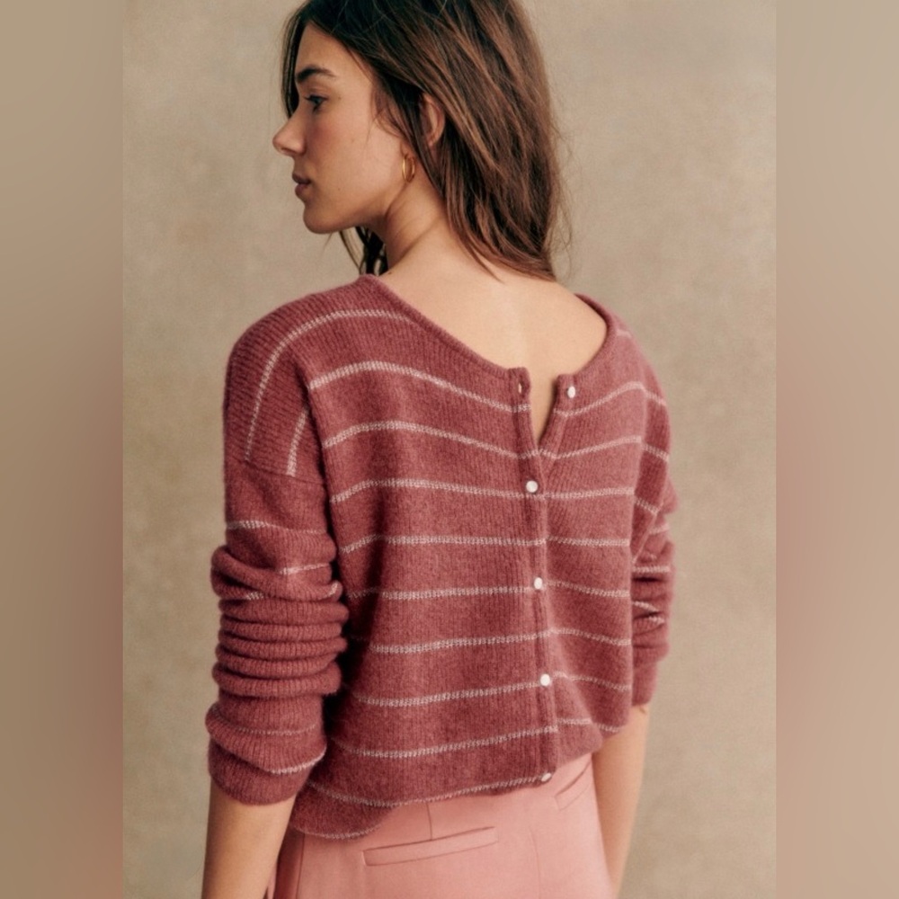 Sezane Dusky Rose Striped Button-Back Sweater